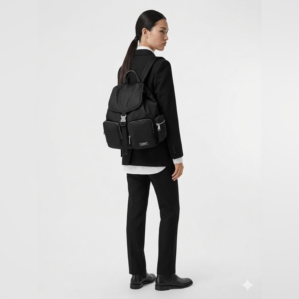 Burberry Black nylon flip Backpack small NEW - Picture 8 of 10